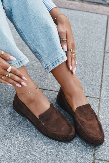 mokasíny  s širokými podpatky Z z eko semišeu hnědá Rivianne