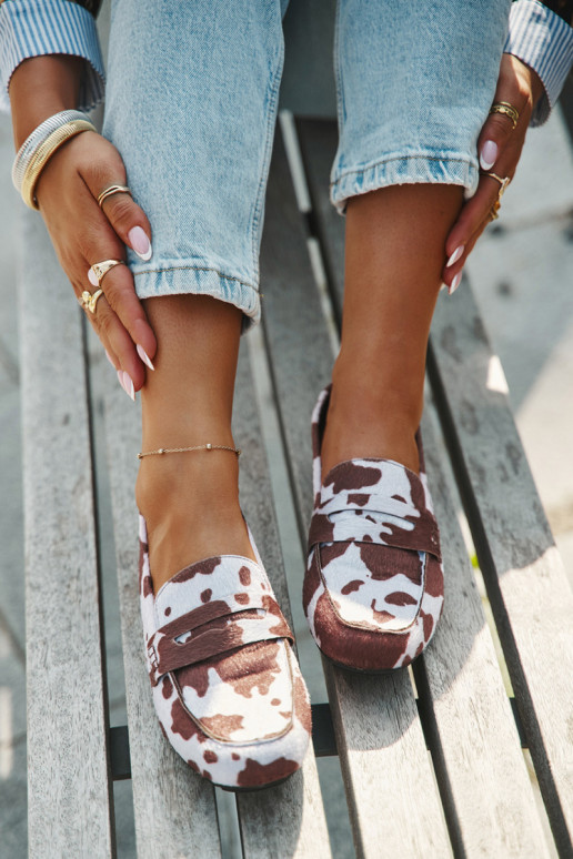 mokasíny Dámské mokasíny Ploché botyŁaty hnědá-bílé Soreline mokasíny Dámské mokasíny Ploché botyŁaty hnědá-bílé Soreline