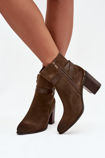 Dámské podpatky Z Naturalnego Zamszu s podpatky zateplené Sergio Leone BT25384-S khaki