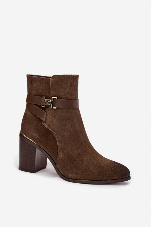 Dámské podpatky Z Naturalnego Zamszu s podpatky zateplené Sergio Leone BT25384-S khaki Dámské podpatky Z Naturalnego Zamszu s podpatky zateplené Sergio Leone BT25384-S khaki