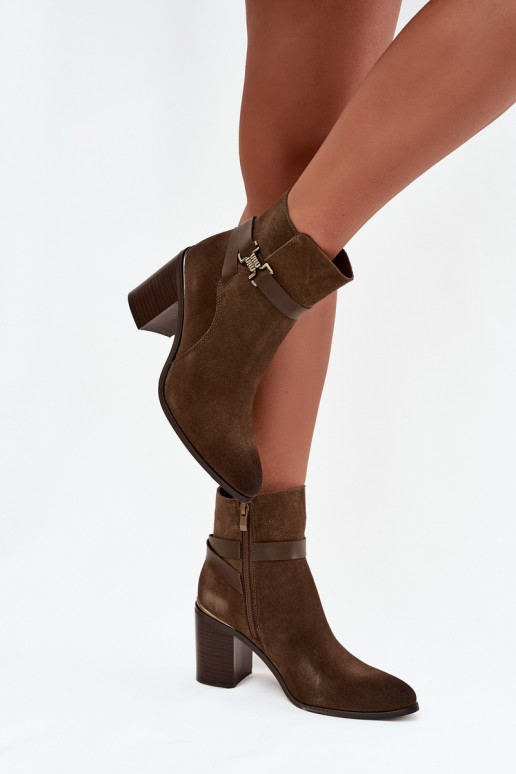 Dámské podpatky Z Naturalnego Zamszu s podpatky zateplené Sergio Leone BT25384-S khaki Dámské podpatky Z Naturalnego Zamszu s podpatky zateplené Sergio Leone BT25384-S khaki