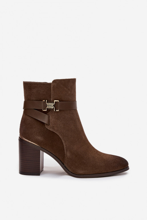 Dámské podpatky Z Naturalnego Zamszu s podpatky zateplené Sergio Leone BT25384-S khaki Dámské podpatky Z Naturalnego Zamszu s podpatky zateplené Sergio Leone BT25384-S khaki