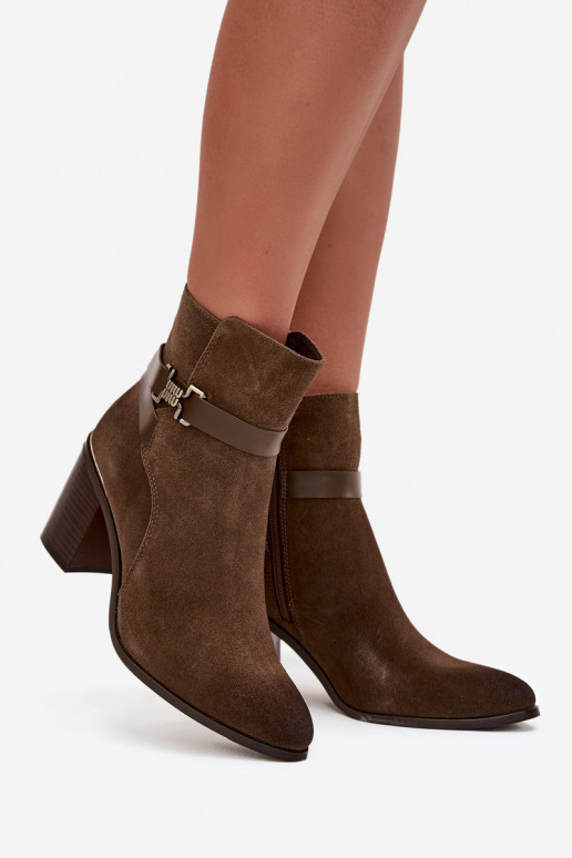 Dámské podpatky Z Naturalnego Zamszu s podpatky zateplené Sergio Leone BT25384-S khaki Dámské podpatky Z Naturalnego Zamszu s podpatky zateplené Sergio Leone BT25384-S khaki