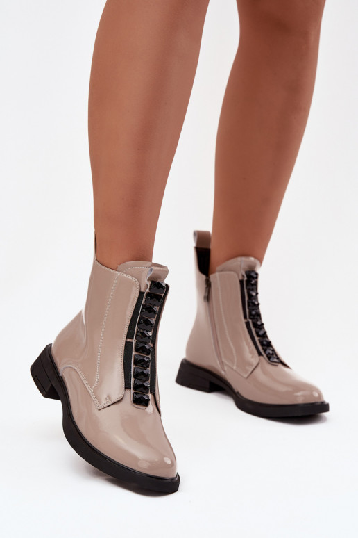 s efektem laku Dámské podpatky Z Naturalnej Skóry D&A MR52-108 béžové