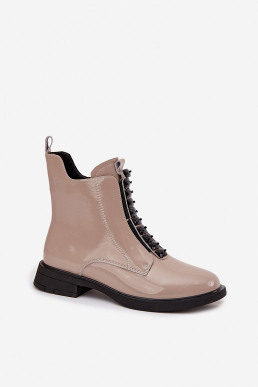 s efektem laku Dámské podpatky Z Naturalnej Skóry D&A MR52-108 béžové