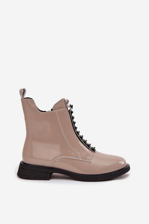 s efektem laku Dámské podpatky Z Naturalnej Skóry D&A MR52-108 béžové