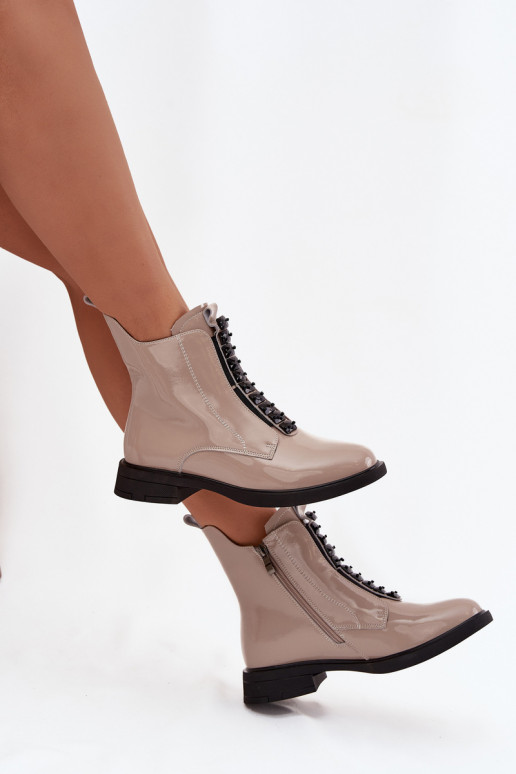 s efektem laku Dámské podpatky Z Naturalnej Skóry D&A MR52-108 béžové