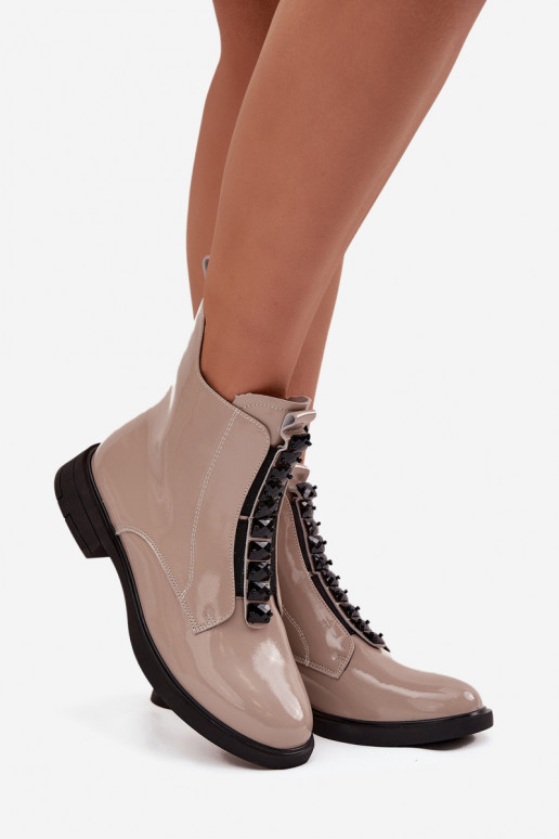 s efektem laku Dámské podpatky Z Naturalnej Skóry D&A MR52-108 béžové