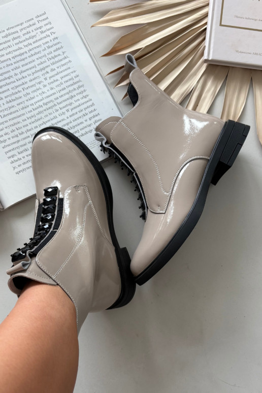 s efektem laku Dámské podpatky Z Naturalnej Skóry D&A MR52-108 béžové