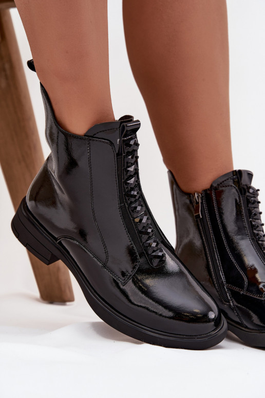 s efektem laku Dámské podpatky Z Naturalnej Skóry D&A MR52-108 Černé