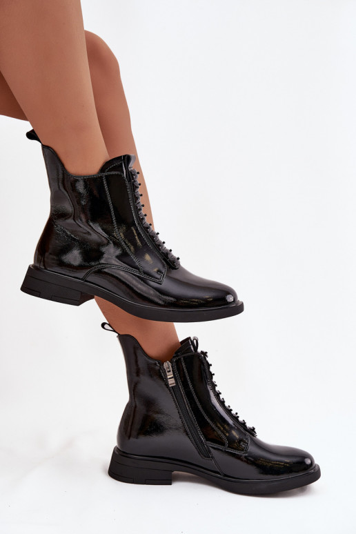 s efektem laku Dámské podpatky Z Naturalnej Skóry D&A MR52-108 Černé