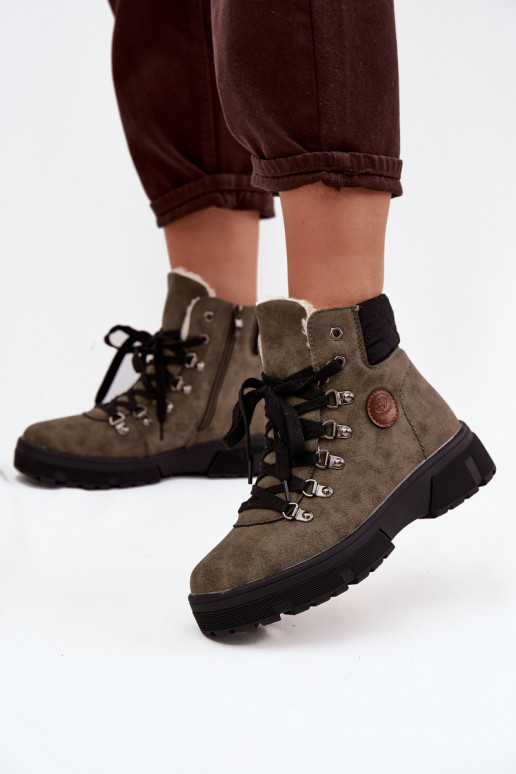 zateplené boty  s platformou khaki Zaraine