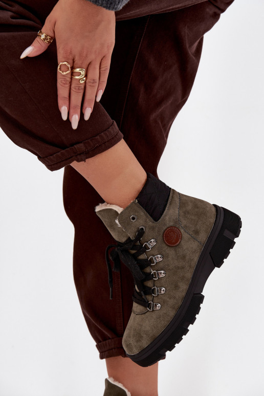 zateplené boty  s platformou khaki Zaraine