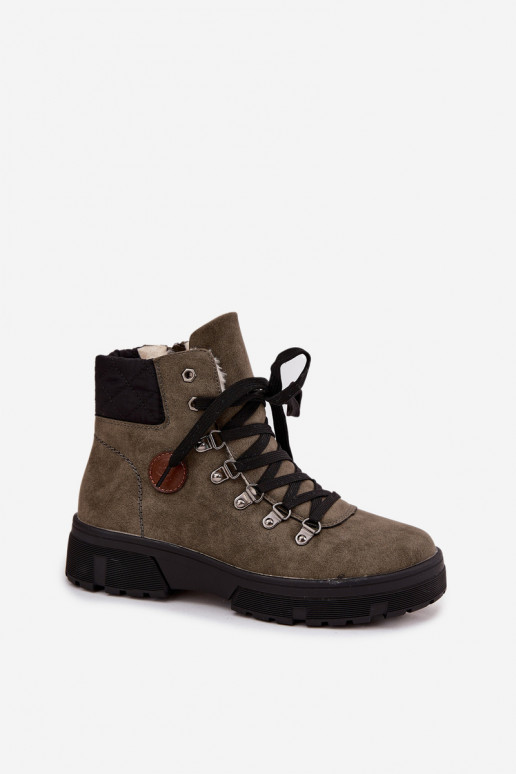 zateplené boty  s platformou khaki Zaraine