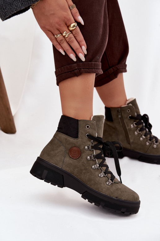 zateplené boty  s platformou khaki Zaraine