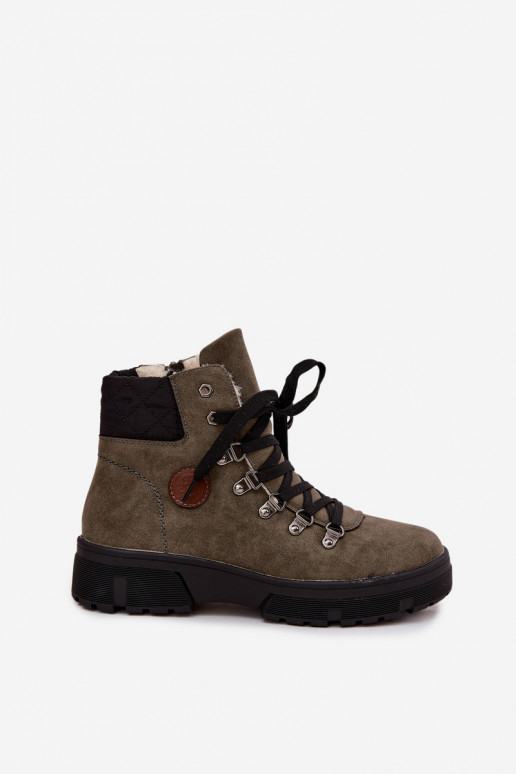 zateplené boty  s platformou khaki Zaraine