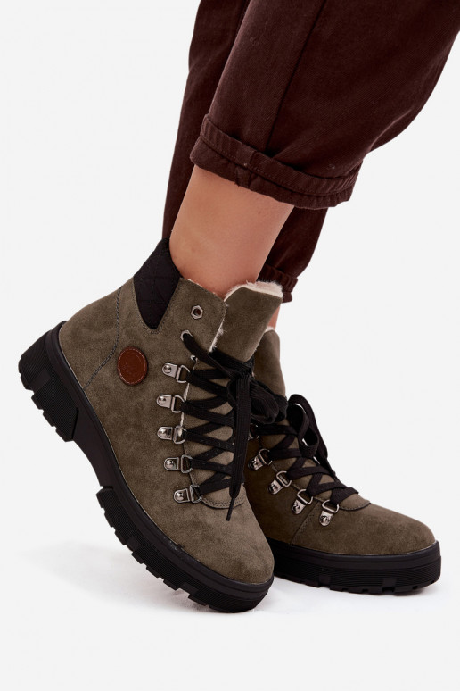 zateplené boty  s platformou khaki Zaraine