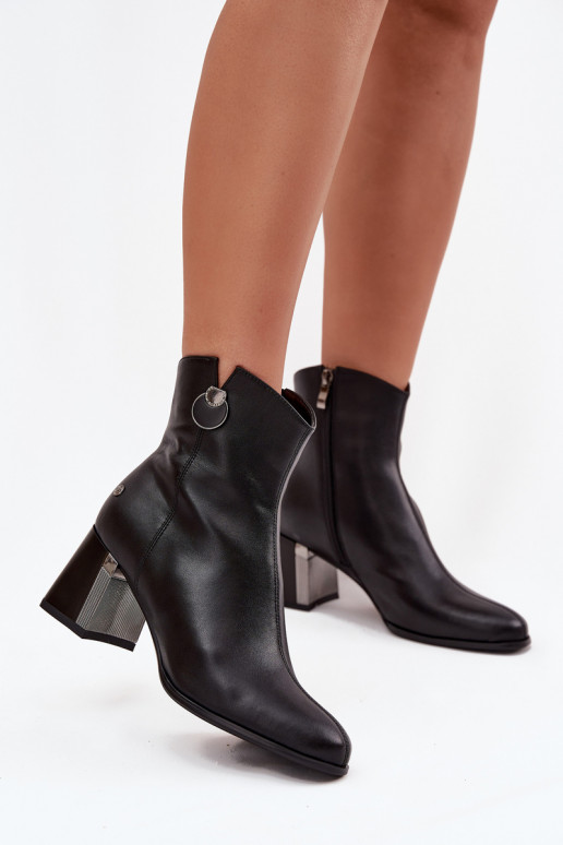 zateplené Dřeváky Z Naturalnej Skóry s podpatky  K7203-04 Černé