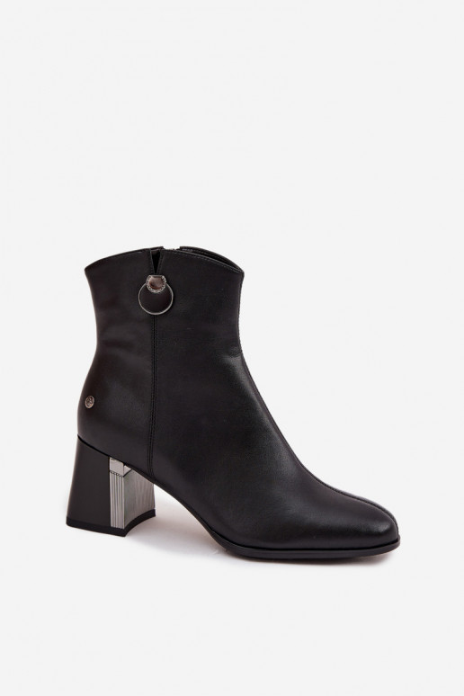 zateplené Dřeváky Z Naturalnej Skóry s podpatky  K7203-04 Černé