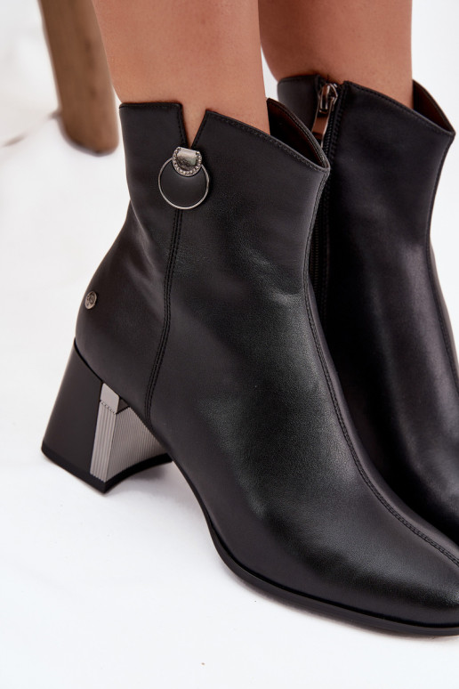 zateplené Dřeváky Z Naturalnej Skóry s podpatky  K7203-04 Černé