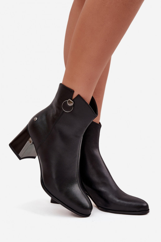 zateplené Dřeváky Z Naturalnej Skóry s podpatky  K7203-04 Černé