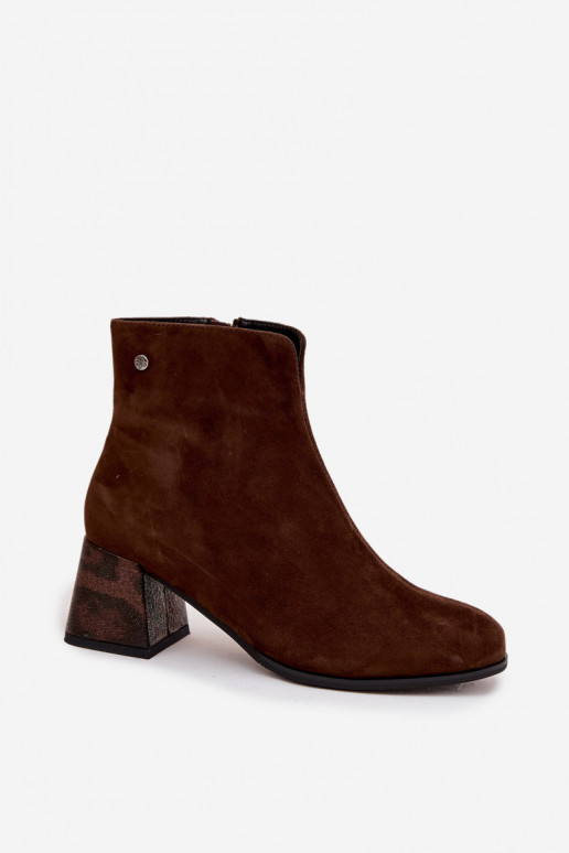  ze semiše Dámské podpatky  K7202-02 Czekoladowe