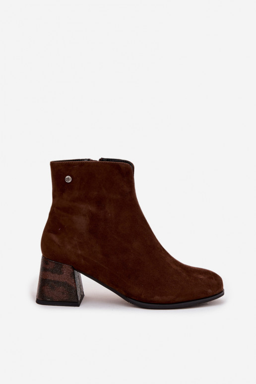  ze semiše Dámské podpatky  K7202-02 Czekoladowe