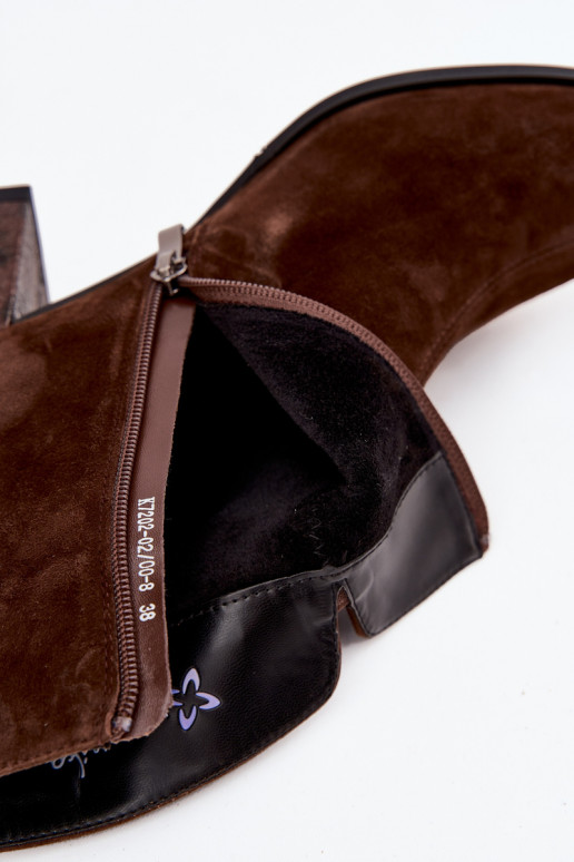  ze semiše Dámské podpatky  K7202-02 Czekoladowe