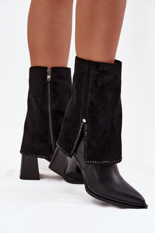  Dámské podpatky Z Wywiniętą Cholewką zateplené  K7206-01 Černé