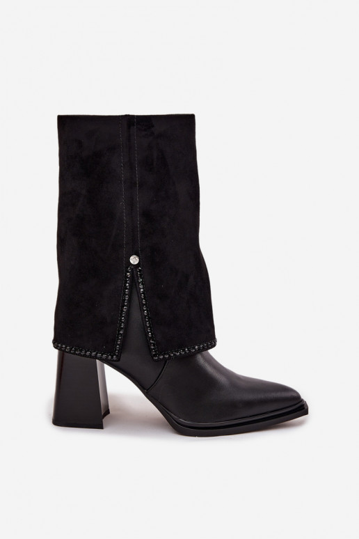  Dámské podpatky Z Wywiniętą Cholewką zateplené  K7206-01 Černé