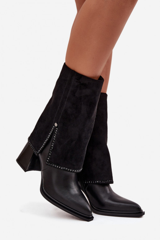  Dámské podpatky Z Wywiniętą Cholewką zateplené  K7206-01 Černé