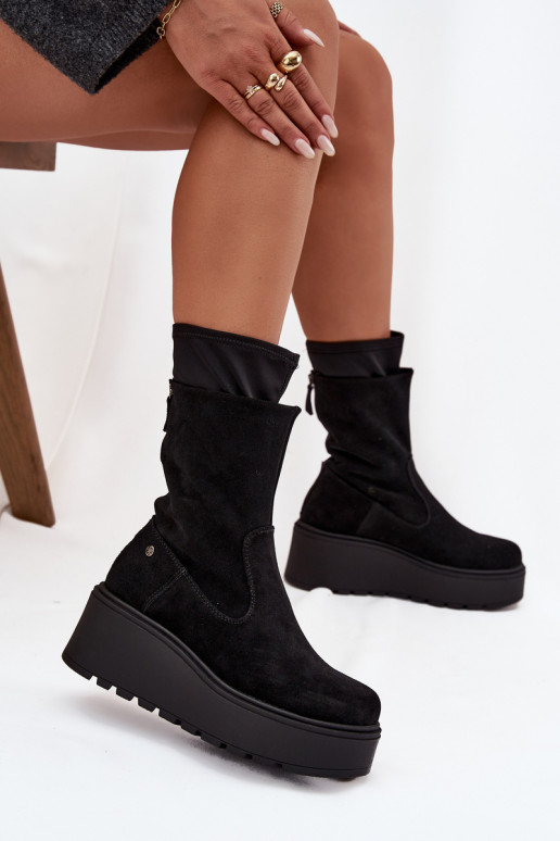   Semišové boty s platformou  A7161-20 Černé