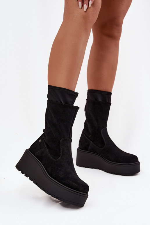   Semišové boty s platformou  A7161-20 Černé