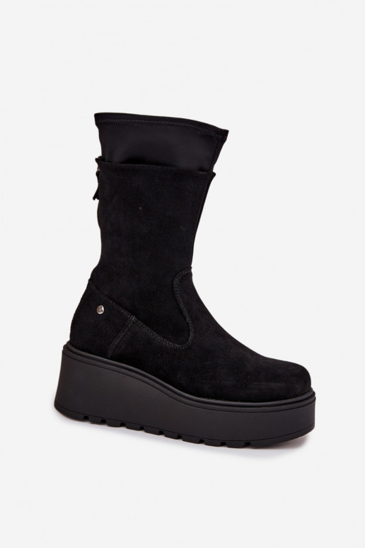   Semišové boty s platformou  A7161-20 Černé