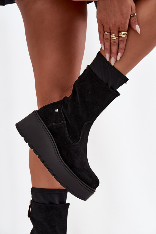   Semišové boty s platformou  A7161-20 Černé