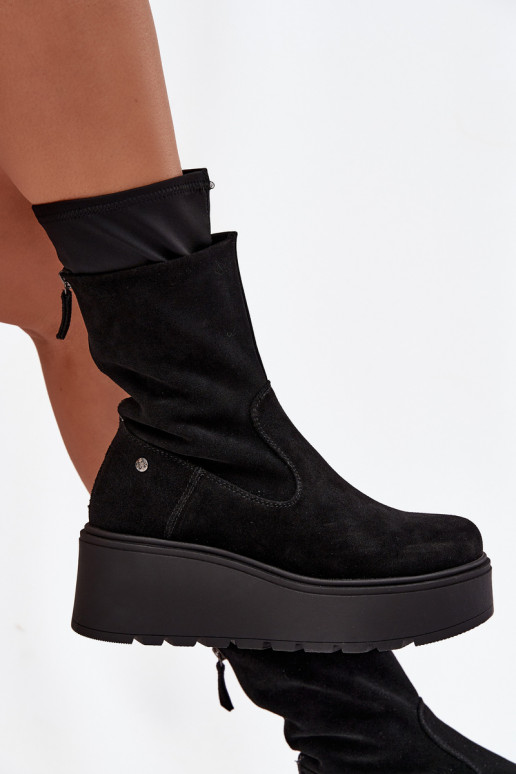   Semišové boty s platformou  A7161-20 Černé