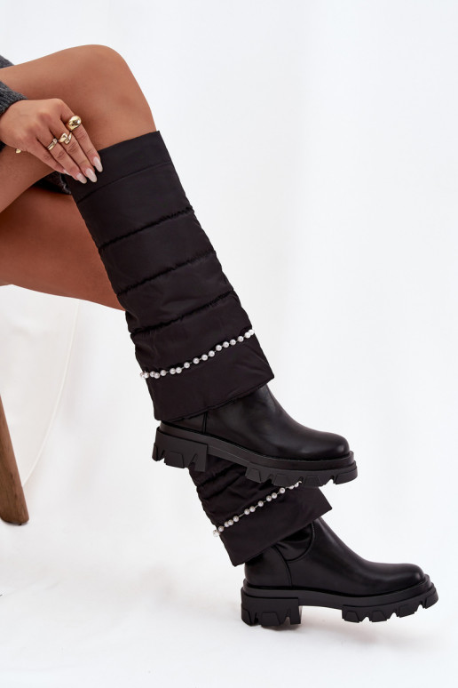 Teplé dlouhé kozačky s korálky Černé Irvette