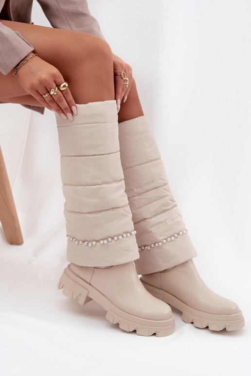 Teplé dlouhé kozačky s korálky slonová kost Irvette