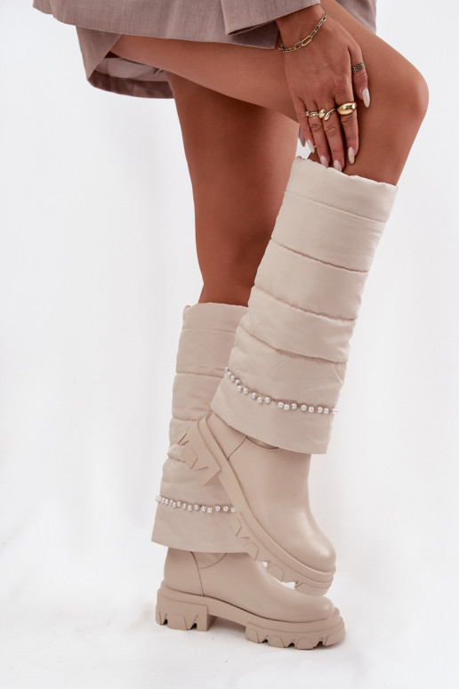 Teplé dlouhé kozačky s korálky slonová kost Irvette