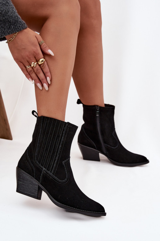 ze semiše Boty v kovbojském stylu  s podpatky zateplené Černé Dylira