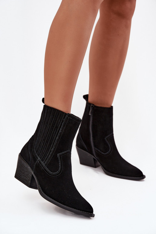 ze semiše Boty v kovbojském stylu  s podpatky zateplené Černé Dylira