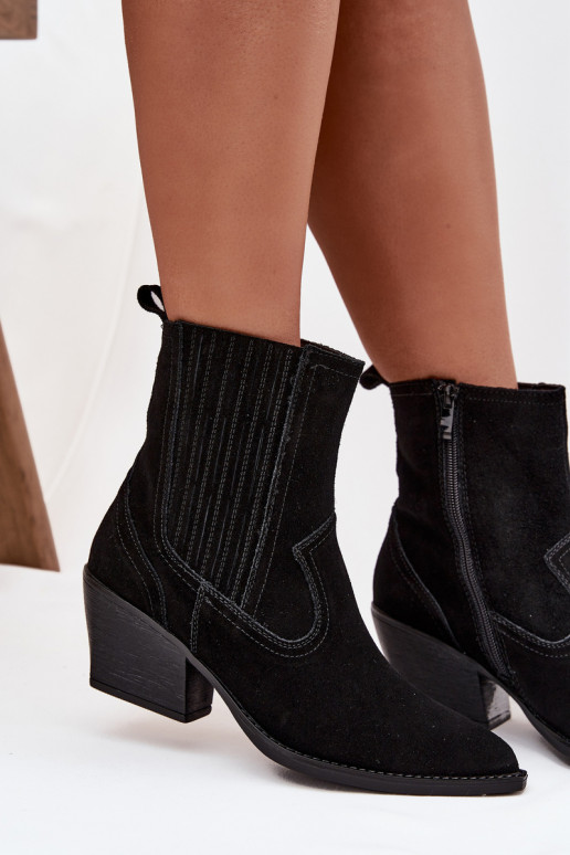 ze semiše Boty v kovbojském stylu  s podpatky zateplené Černé Dylira