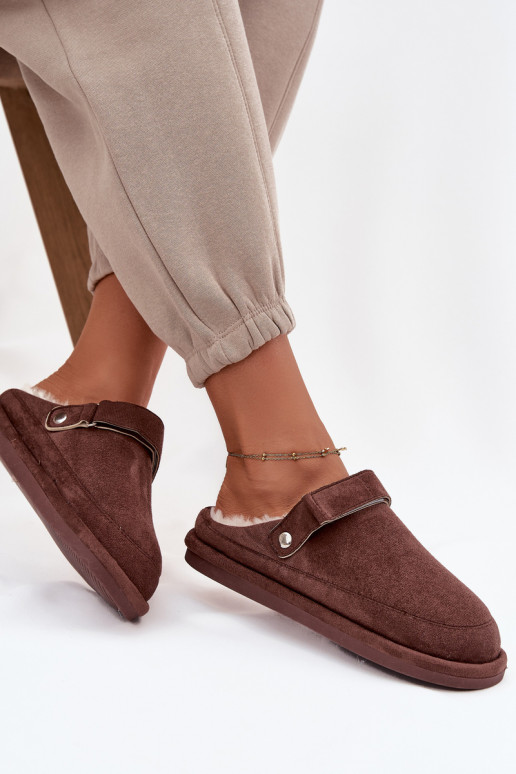 Pantofle  s popruhy zateplené s kožešinou uvnitř Czekoladowe Rilena