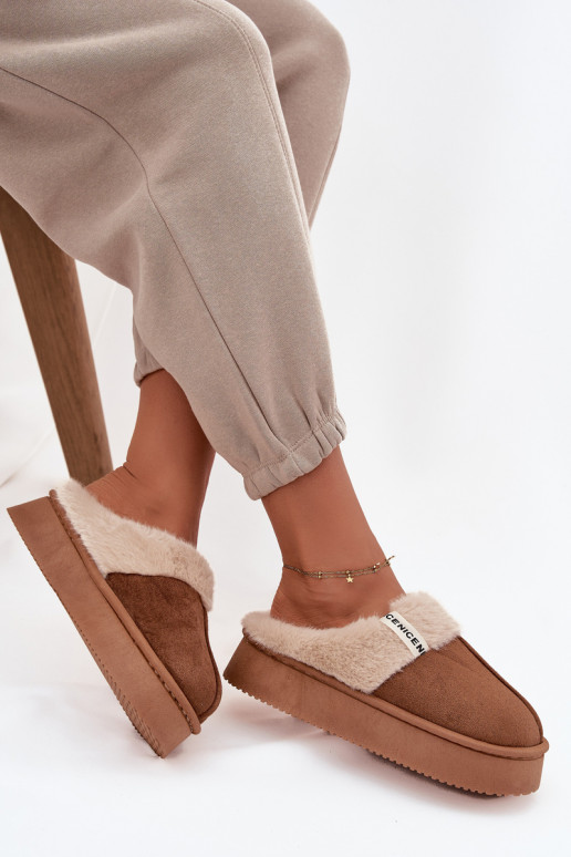 Pantofle  s kožešinou hnědá Parisse