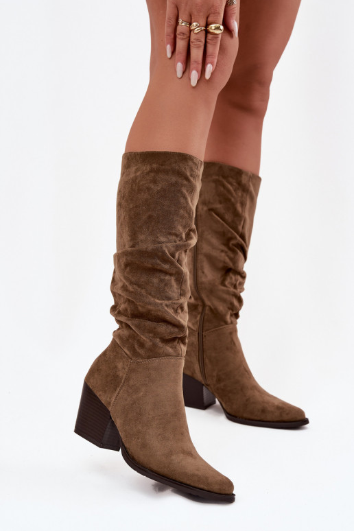 dámské dlouhé boty s vrásčitou podrážkou s podpatky zateplené zelené Paelina