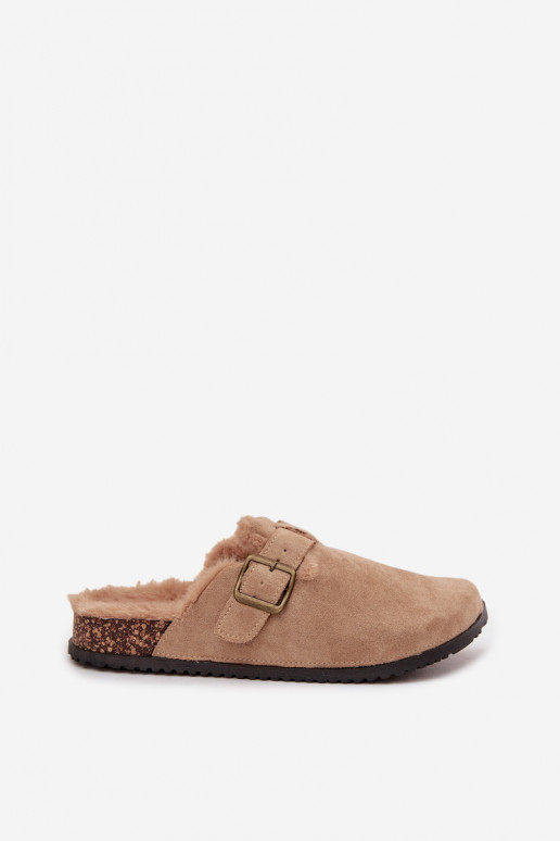 Pantofle   zateplené s kožešinou uvnitř s přezkami béžové Sylisse