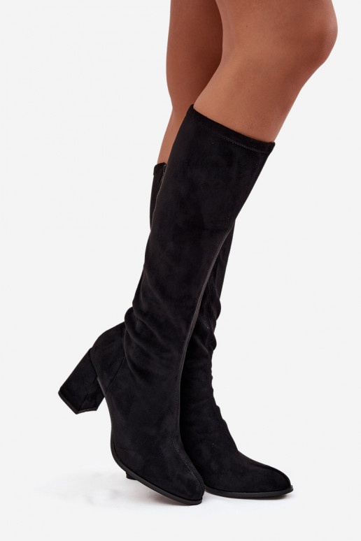 dámské dlouhé boty s podpatky Z z eko semišeu Černé Yelisse dámské dlouhé boty s podpatky Z z eko semišeu Černé Yelisse