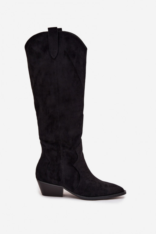 z eko semišeowe dlouhé boty kovbojský styl  s podpatky Černé Jenaya