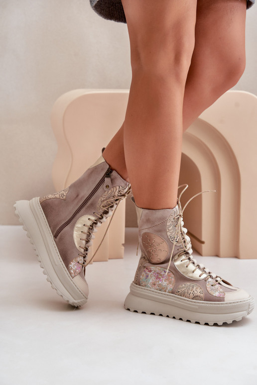  Semišové boty s platformou zateplené  06565-04 béžové