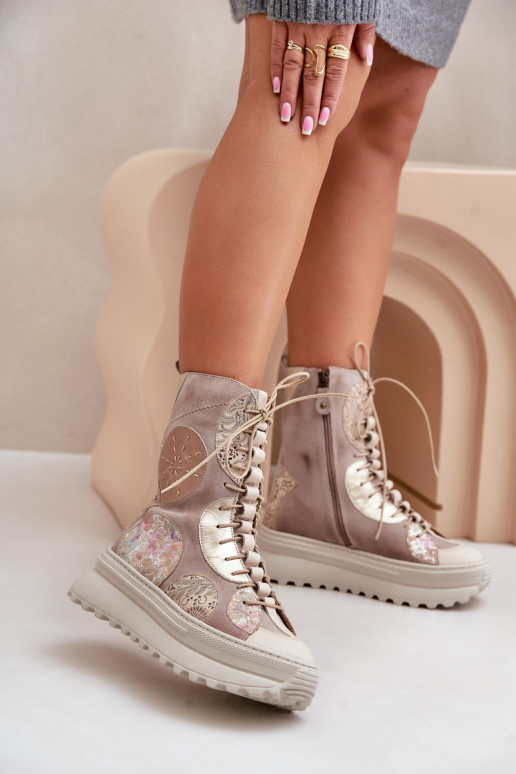  Semišové boty s platformou zateplené  06565-04 béžové